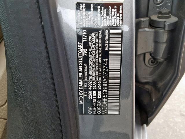 WDDHF5GB8BA372744 - 2011 MERCEDES-BENZ E 350 SILVER photo 10