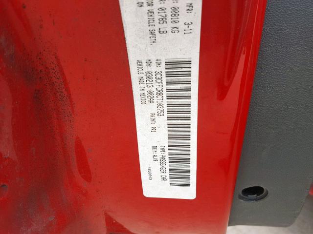 3C3CFFCR8CT103753 - 2012 FIAT 500 LOUNGE RED photo 10