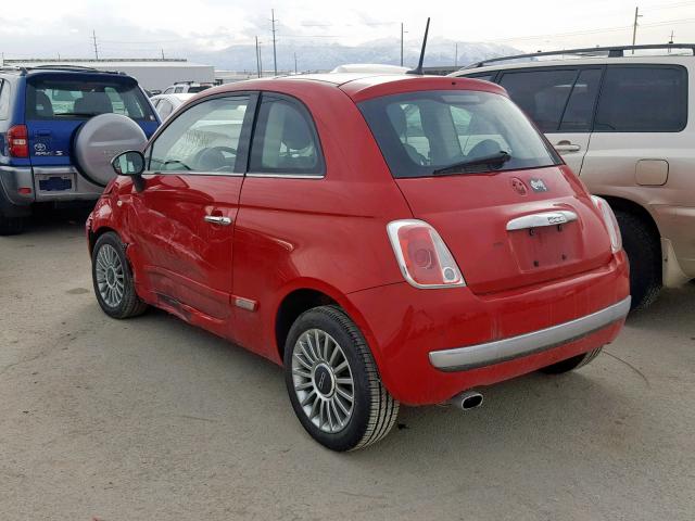 3C3CFFCR8CT103753 - 2012 FIAT 500 LOUNGE RED photo 3