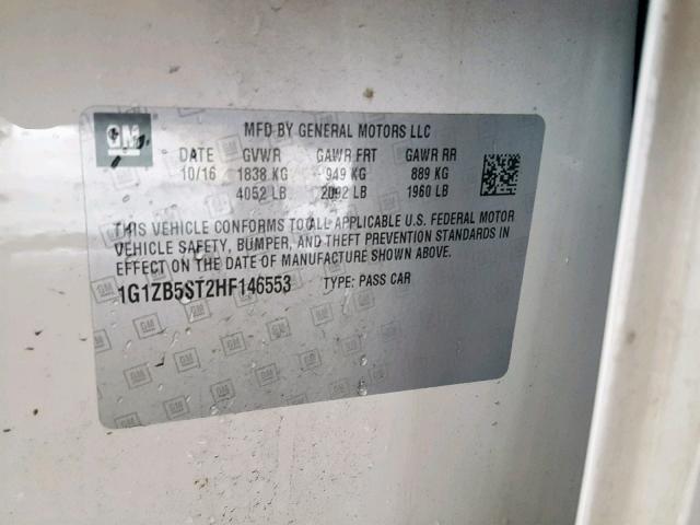 1G1ZB5ST2HF146553 - 2017 CHEVROLET MALIBU LS WHITE photo 10