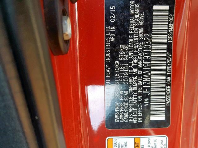 JF1ZNAA19F9710322 - 2015 TOYOTA SCION FR-S RED photo 10