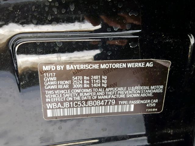 WBAJB1C53JB084779 - 2018 BMW 530XE BLACK photo 10