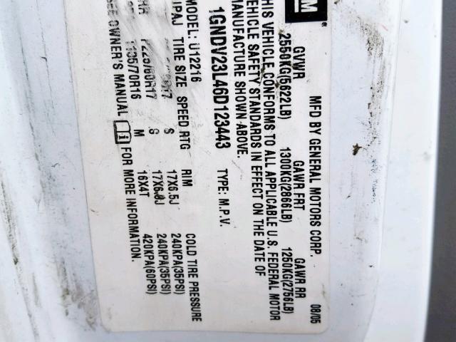 1GNDV23L46D123443 - 2006 CHEVROLET UPLANDER L 白色 照片 10