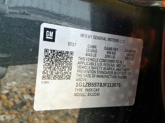 1G1ZB5ST8JF113675 - 2018 CHEVROLET MALIBU LS ნაცრისფერი ფოტო 10