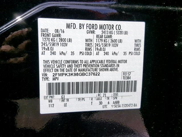 2FMPK3K98GBC37622 - 2016 FORD EDGE TITAN BLACK photo 10