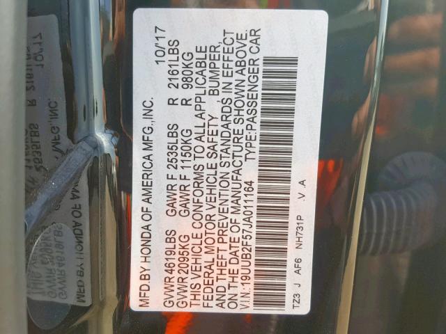 19UUB2F57JA011164 - 2018 ACURA TLX TECH BLACK photo 10