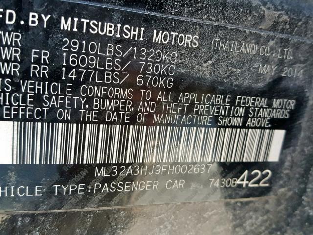 ML32A3HJ9FH002637 - 2015 MITSUBISHI MIRAGE DE BLACK photo 10