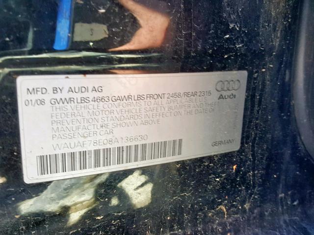 WAUAF78E08A136630 - 2008 AUDI A4 2.0T BLACK photo 10