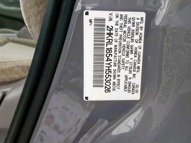 2HKRL1854YH553026 - 2000 HONDA ODYSSEY LX SILVER photo 10