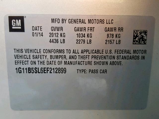 1G11B5SL6EF212899 - 2014 CHEVROLET MALIBU LS GOLD photo 10