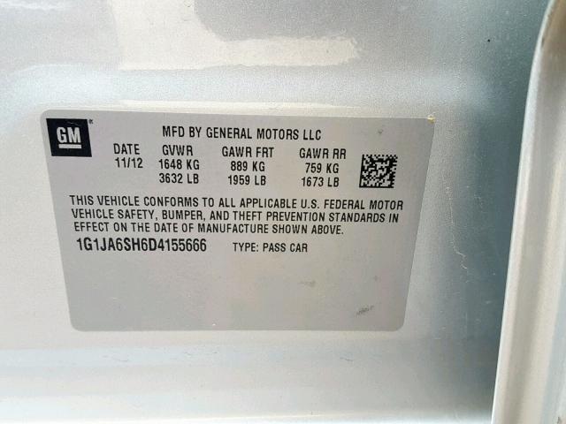 1G1JA6SH6D4155666 - 2013 CHEVROLET SONIC LS SILVER photo 10