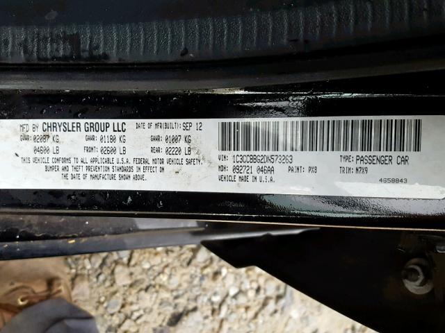 1C3CCBBG2DN573263 - 2013 CHRYSLER 200 TOURIN BLACK photo 10