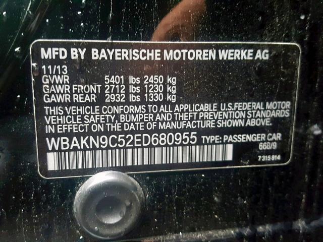 WBAKN9C52ED680955 - 2014 BMW 550 I BLACK photo 10