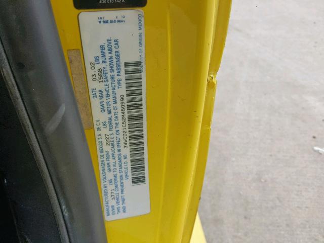 3VWCD21C52M450990 - 2002 VOLKSWAGEN NEW BEETLE ყვითელი ფოტო 10
