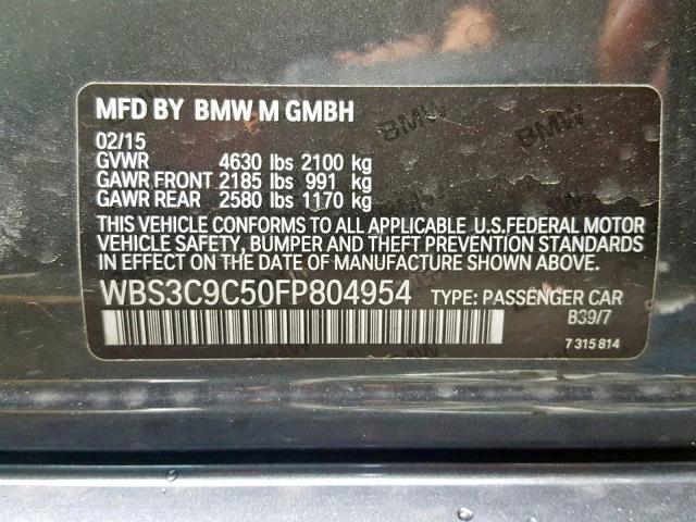 WBS3C9C50FP804954 - 2015 BMW M3 GRAY photo 10