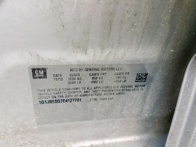 1G1JB5SG7E4127701 - 2014 CHEVROLET SONIC LS SILVER photo 10