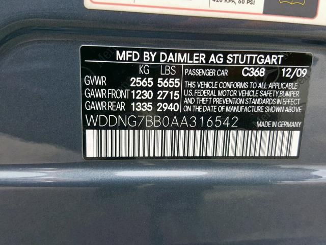 WDDNG7BB0AA316542 - 2010 MERCEDES-BENZ S 550 CHARCOAL photo 10