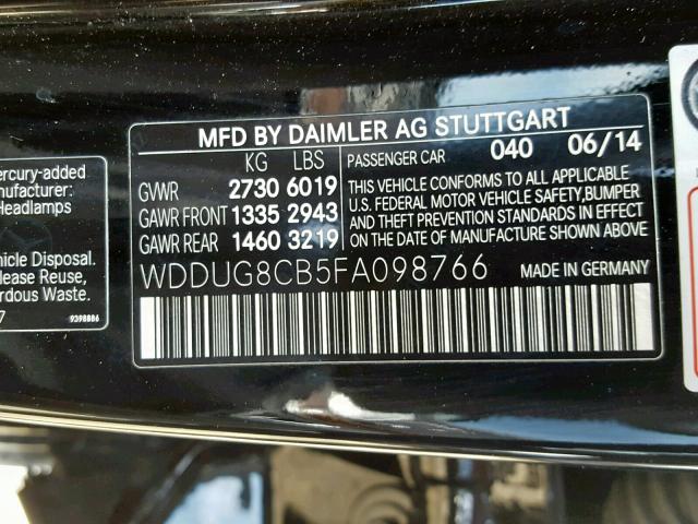 WDDUG8CB5FA098766 - 2015 MERCEDES-BENZ S 550 BLACK photo 10