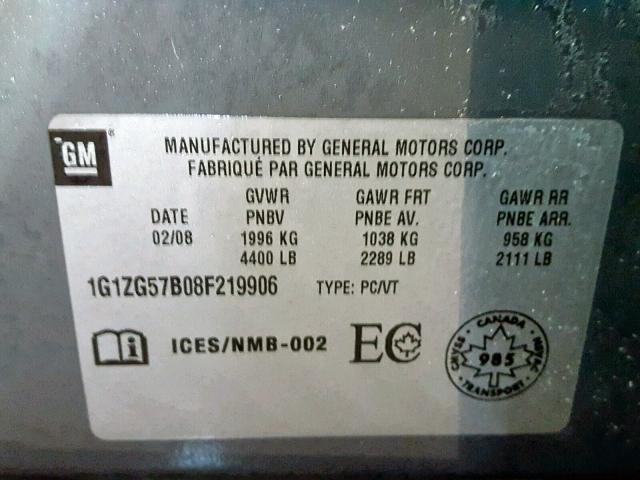 1G1ZG57B08F219906 - 2008 CHEVROLET MALIBU LS 灰色 照片 10