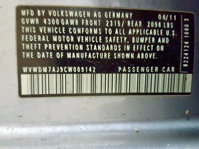 WVWDM7AJ9CW009142 - 2012 VOLKSWAGEN GOLF 蓝色 照片 10