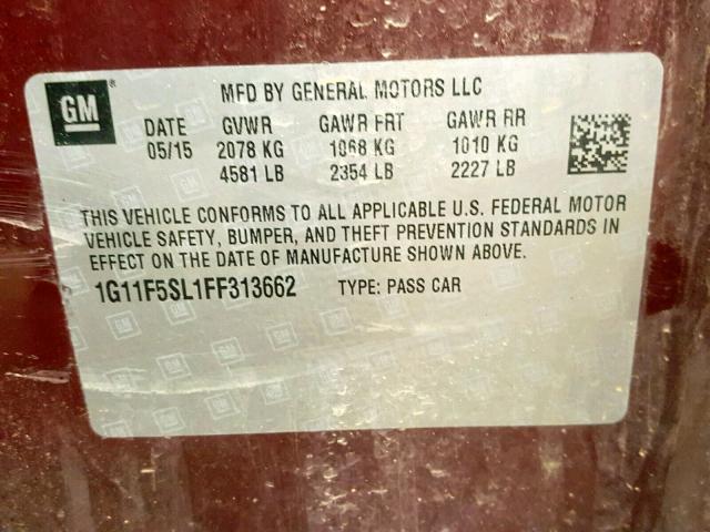 1G11F5SL1FF313662 - 2015 CHEVROLET MALIBU LTZ 栗色 照片 10