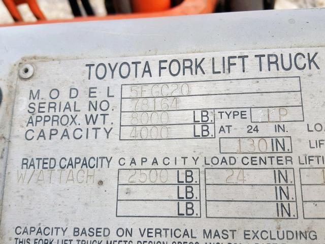 00000000000078164 - 1993 TOYOTA FORKLIFT RED photo 10