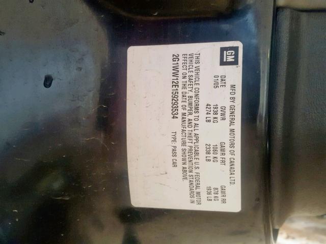 2G1WW12E159293534 - 2005 CHEVROLET MONTE CARL 黑色 照片 10