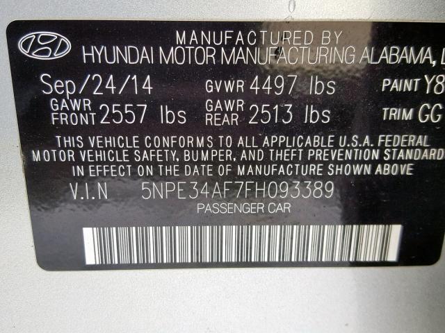 5NPE34AF7FH093389 - 2015 HYUNDAI SONATA SPO SILVER photo 10