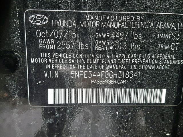 5NPE34AF8GH318341 - 2016 HYUNDAI SONATA SPO BLACK photo 10