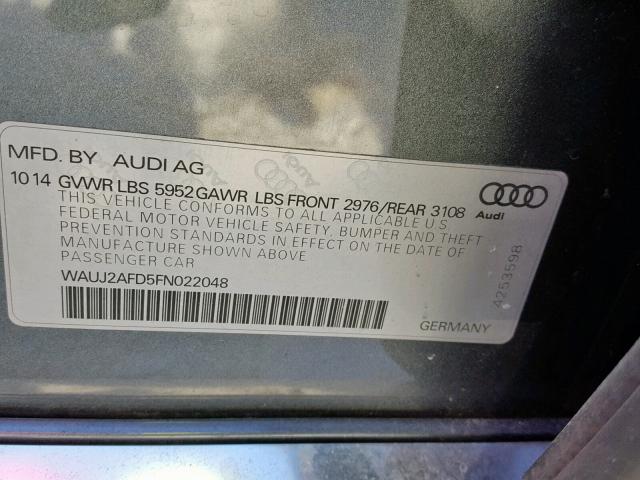 WAUJ2AFD5FN022048 - 2015 AUDI A8 QUATTRO GRAY photo 10