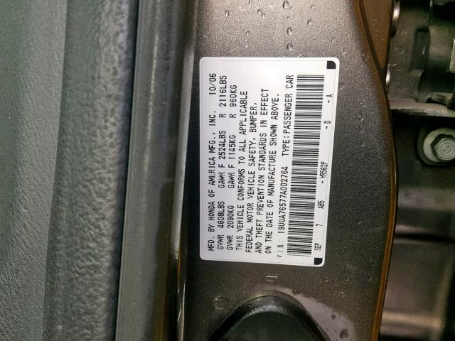 19UUA76577A002764 - 2007 ACURA TL TYPE S BROWN photo 10