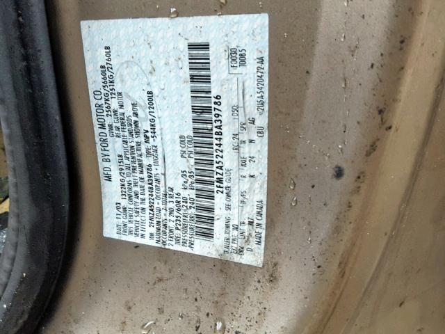 2FMZA52244BA39786 - 2004 FORD FREESTAR S GOLD photo 10