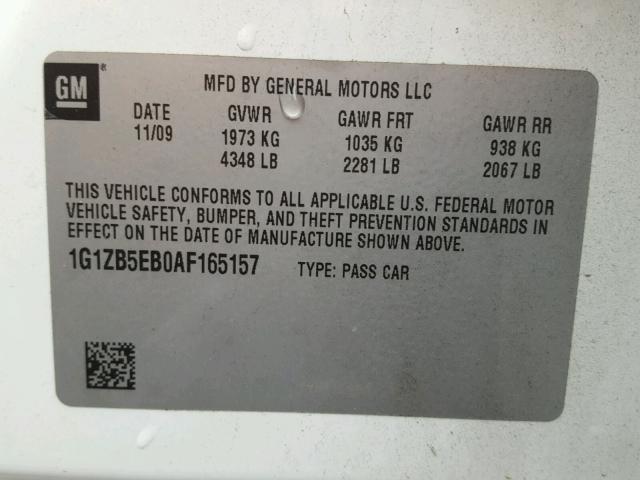 1G1ZB5EB0AF165157 - 2010 CHEVROLET MALIBU LS 白色 照片 10