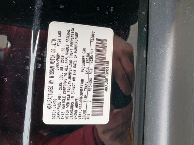 JNKAJ09F39M951788 - 2009 INFINITI EX35 BASE BLACK photo 10