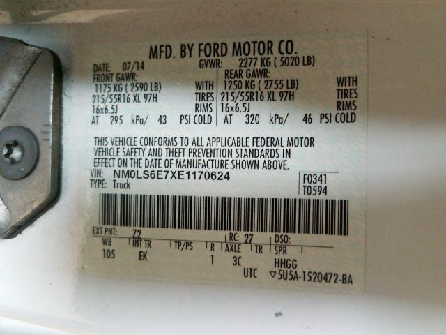 NM0LS6E7XE1170624 - 2014 FORD TRANSIT CONNECT XL  photo 10