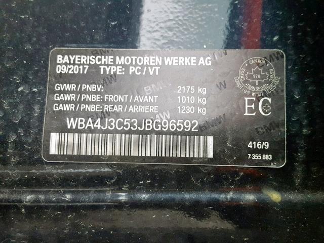 WBA4J3C53JBG96592 - 2018 BMW 430XI GRAN BLACK photo 10