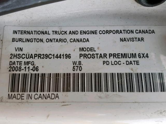 2HSCUAPR39C144196 - 2009 INTERNATIONAL PROSTAR PR WHITE photo 10