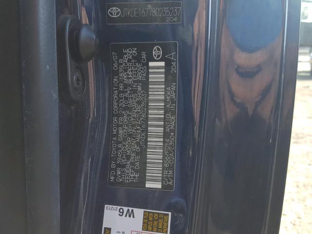 JTKDE167780235237 - 2008 TOYOTA SCION TC ლურჯი ფოტო 10