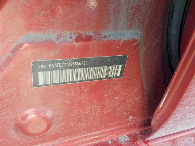 KNAFE221495656731 - 2009 KIA SPECTRA EX RED photo 10