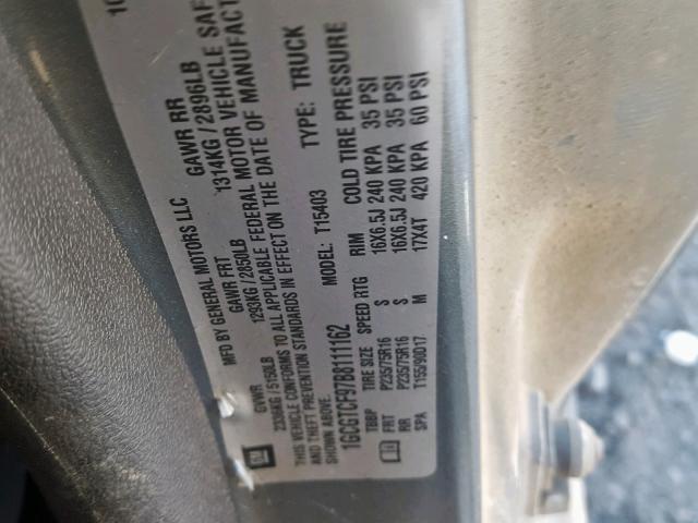 1GCGTCF97B8111162 - 2011 CHEVROLET COLORADO L GRAY photo 10