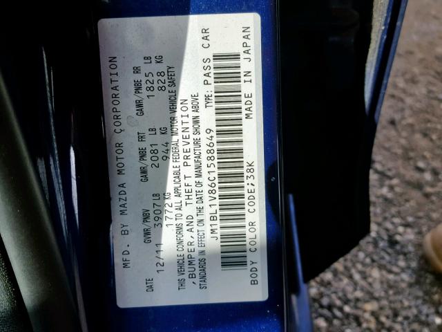 JM1BL1V86C1588649 - 2012 MAZDA 3 I BLUE photo 10