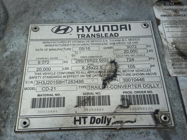 3H3J201S6HT283486 - 2017 HYUNDAI DOLLY BURN photo 10