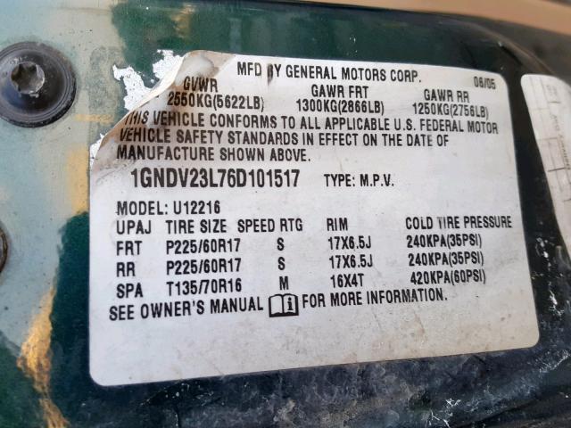 1GNDV23L76D101517 - 2006 CHEVROLET UPLANDER L 绿色 照片 10