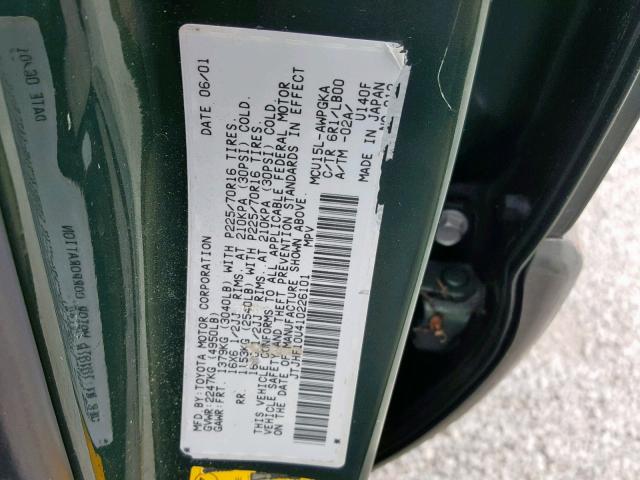 JTJHF10U410226101 - 2001 LEXUS RX 300 GREEN photo 10