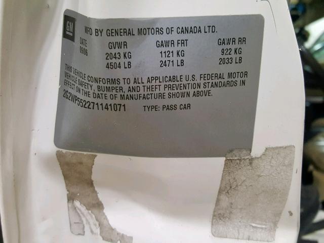 2G2WP552271141071 - 2007 PONTIAC GRAND PRIX WHITE photo 10