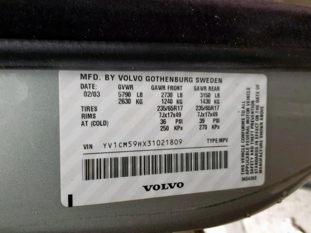 YV1CM59HX31021809 - 2003 VOLVO XC90 SILVER photo 10