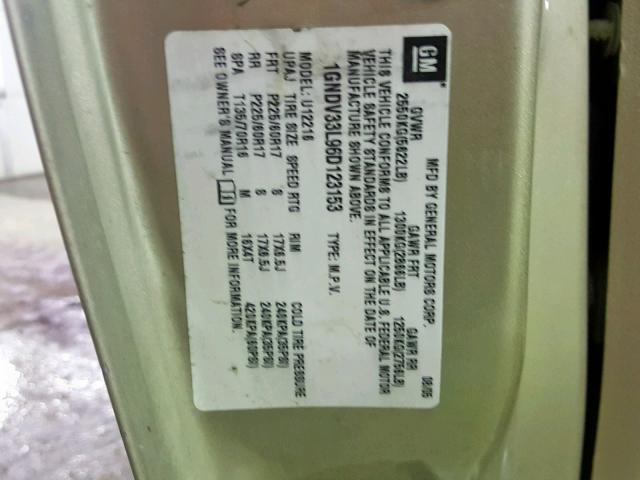 1GNDV33L96D123153 - 2006 CHEVROLET UPLANDER L 金色 照片 10