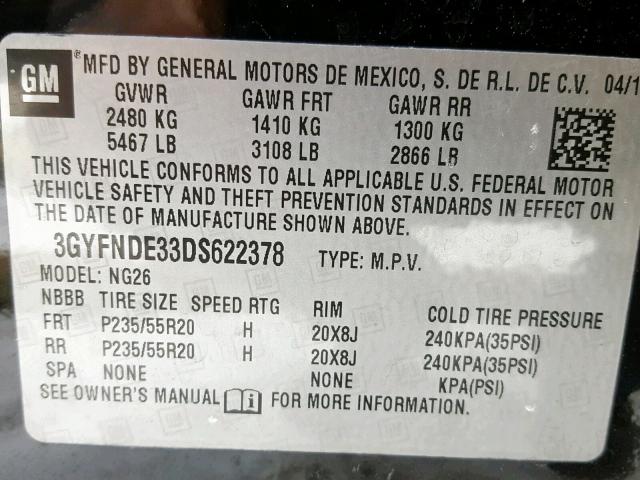 3GYFNDE33DS622378 - 2013 CADILLAC SRX PERFOR 黑色 照片 10