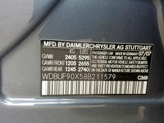 WDBUF90X58B211579 - 2008 MERCEDES-BENZ E 550 4MAT GRAY photo 10