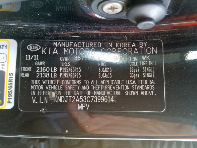 KNDJT2A53C7399614 - 2012 KIA SOUL  photo 10